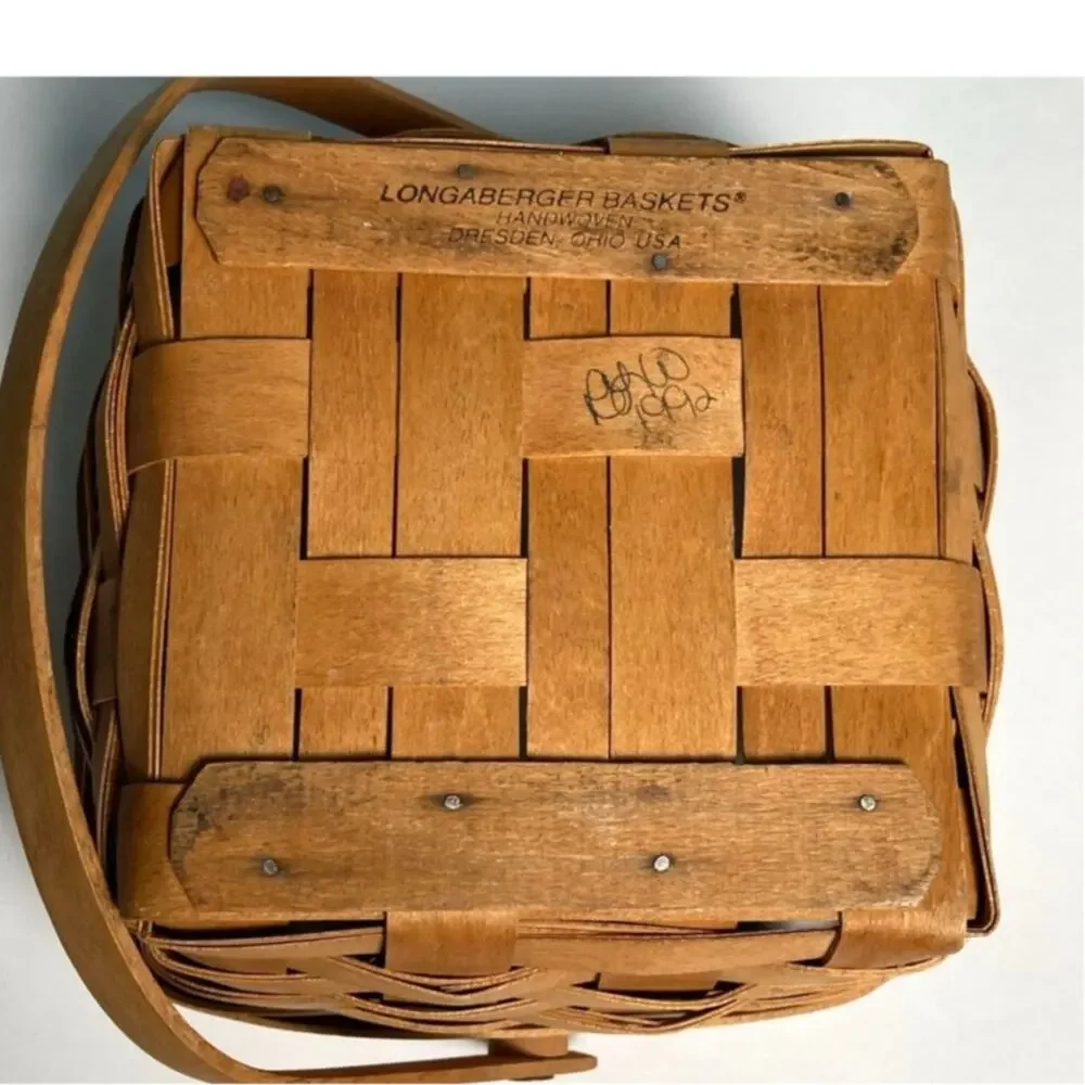 1992 Longaberger Square Basket with Swinging Handle Plastic Protector *READ*
